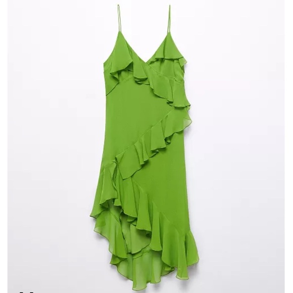 Mango Dresses & Skirts - Mango Green ruffled Asymmetrical Dress